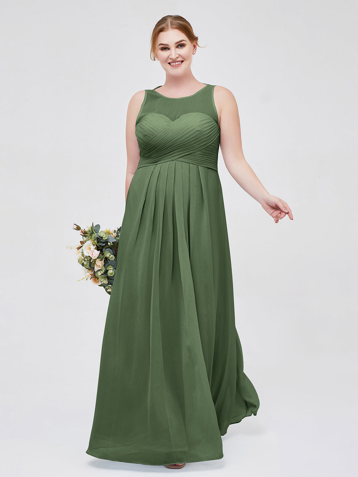 Jocelyn Espejismo Novio Corte Imperial Gasa Corte Verde Oliva Tallas Grandes