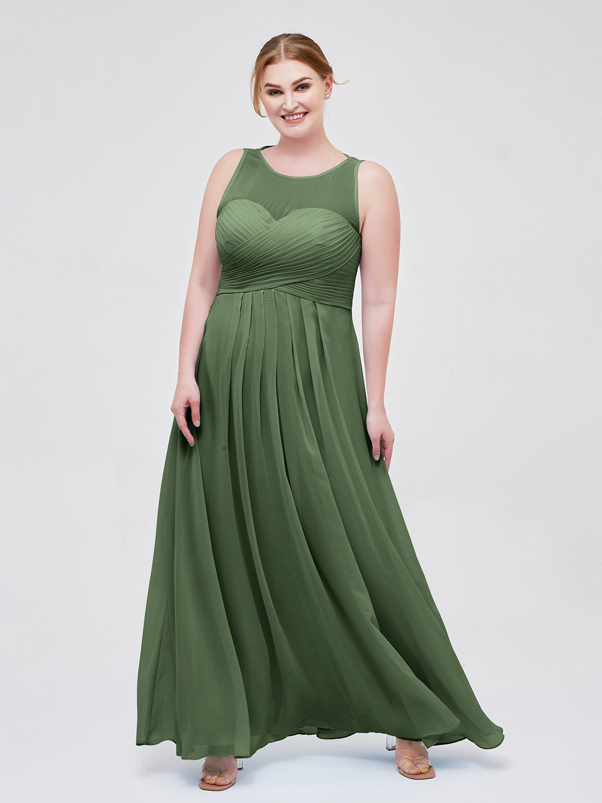 Jocelyn Espejismo Novio Corte Imperial Gasa Corte Verde Oliva Tallas Grandes