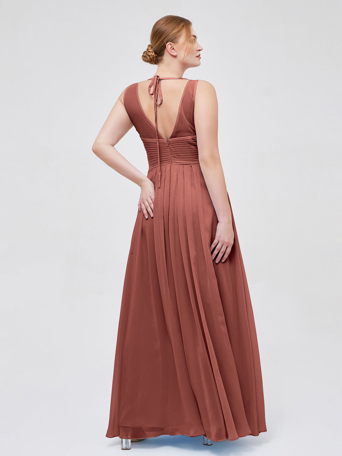 Jocelyn Espejismo Novio Corte Imperial Gasa Corte Terracota Tallas Grandes