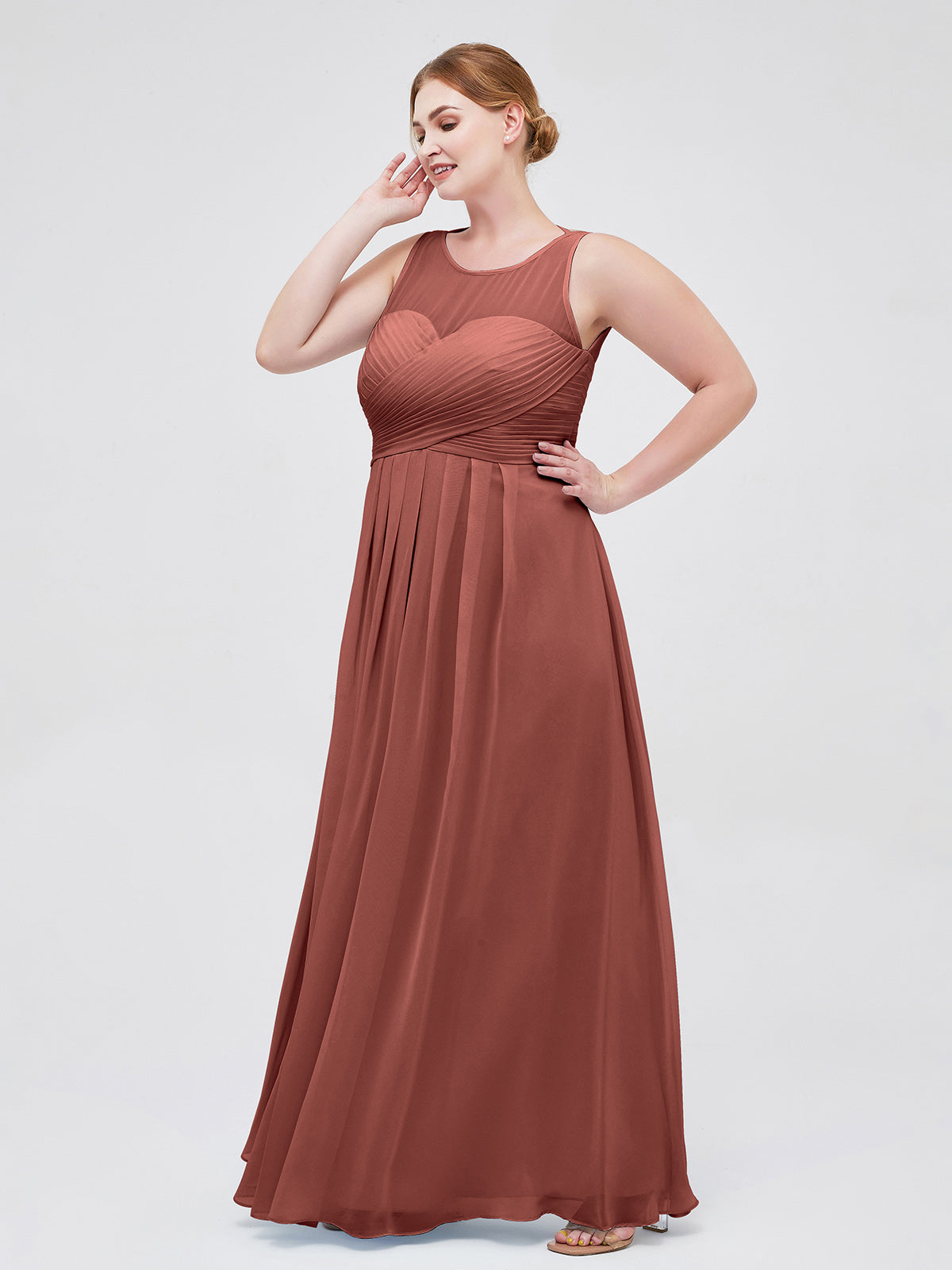 Jocelyn Espejismo Novio Corte Imperial Gasa Corte Terracota Tallas Grandes