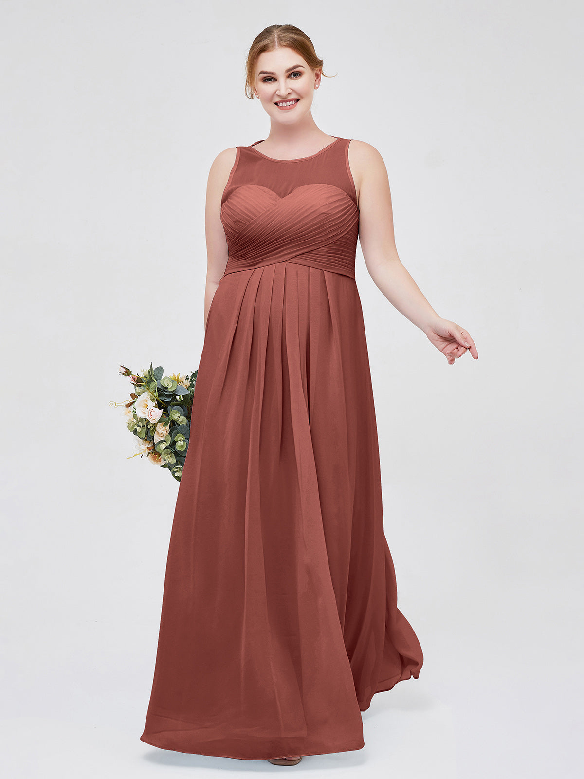 Jocelyn Espejismo Novio Corte Imperial Gasa Corte Terracota Tallas Grandes