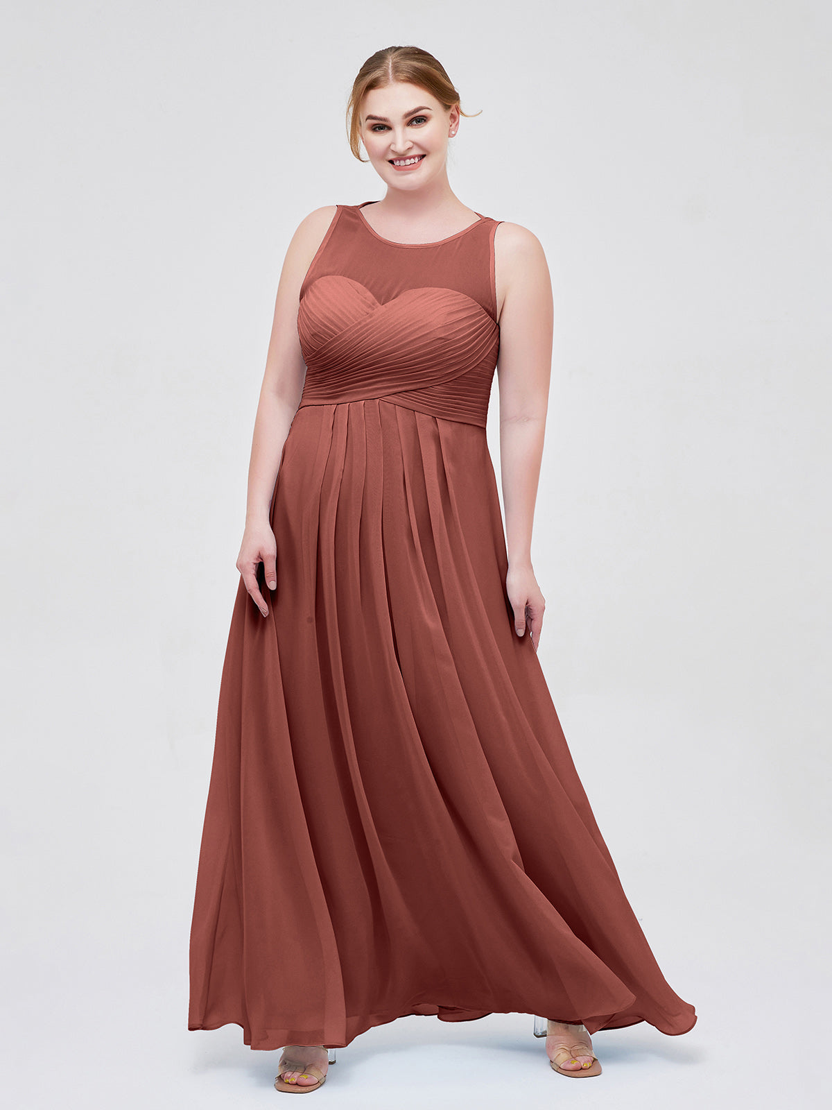 Jocelyn Espejismo Novio Corte Imperial Gasa Corte Terracota Tallas Grandes