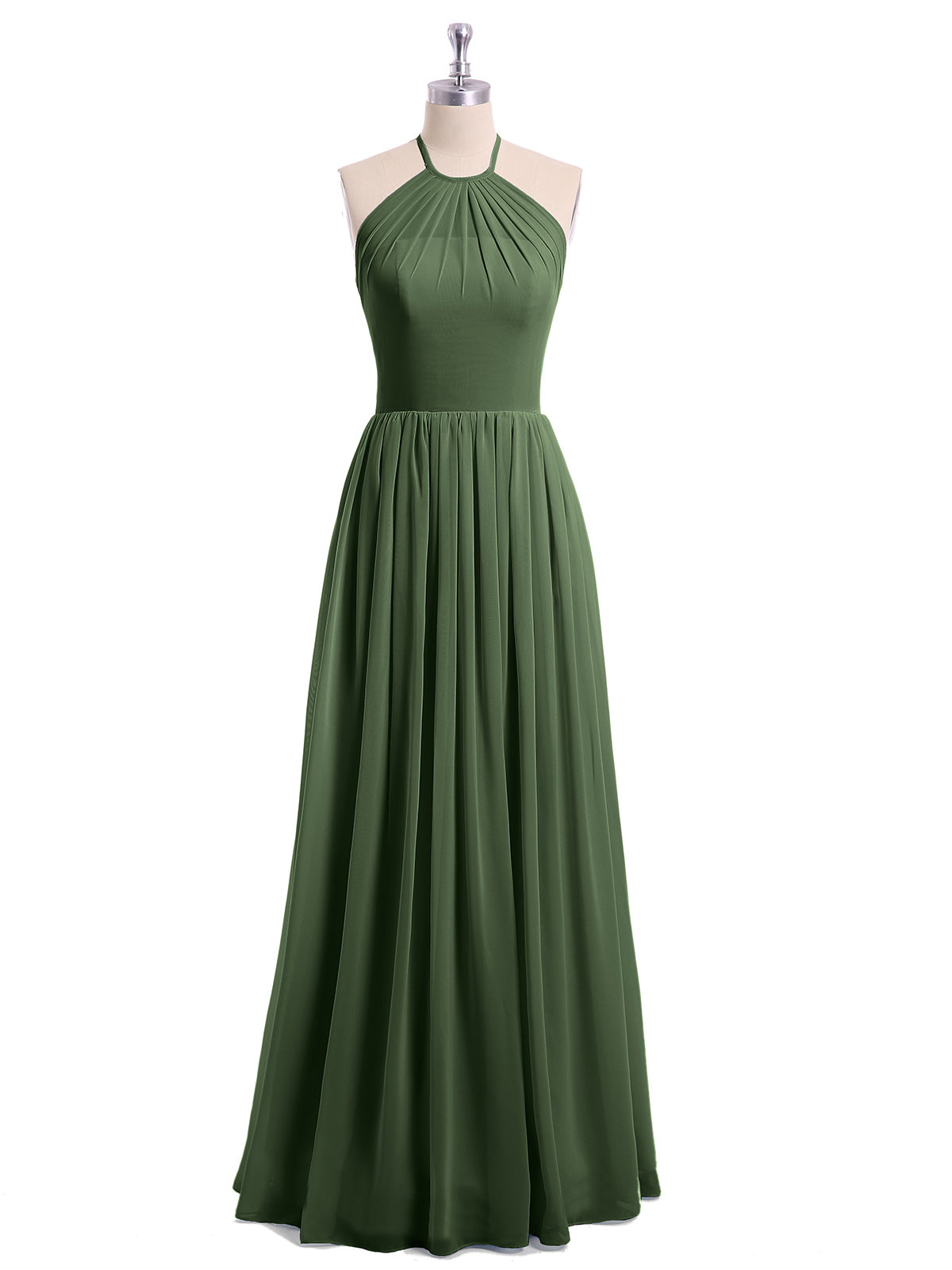 Jodie Cabestro Cuello Alto Gasa Vestido De Dama De Honor Verde Oliva Tallas Grandes