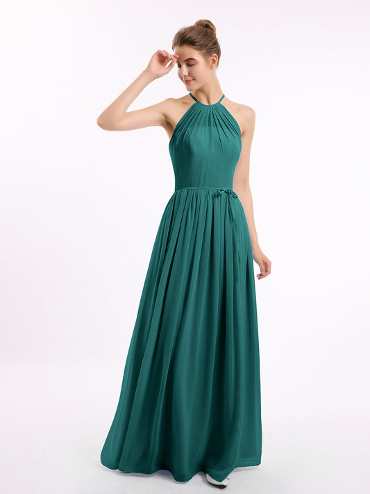 Jodie Cabestro Cuello Alto Gasa Vestido De Dama De Honor Pavo Real Tallas Grandes