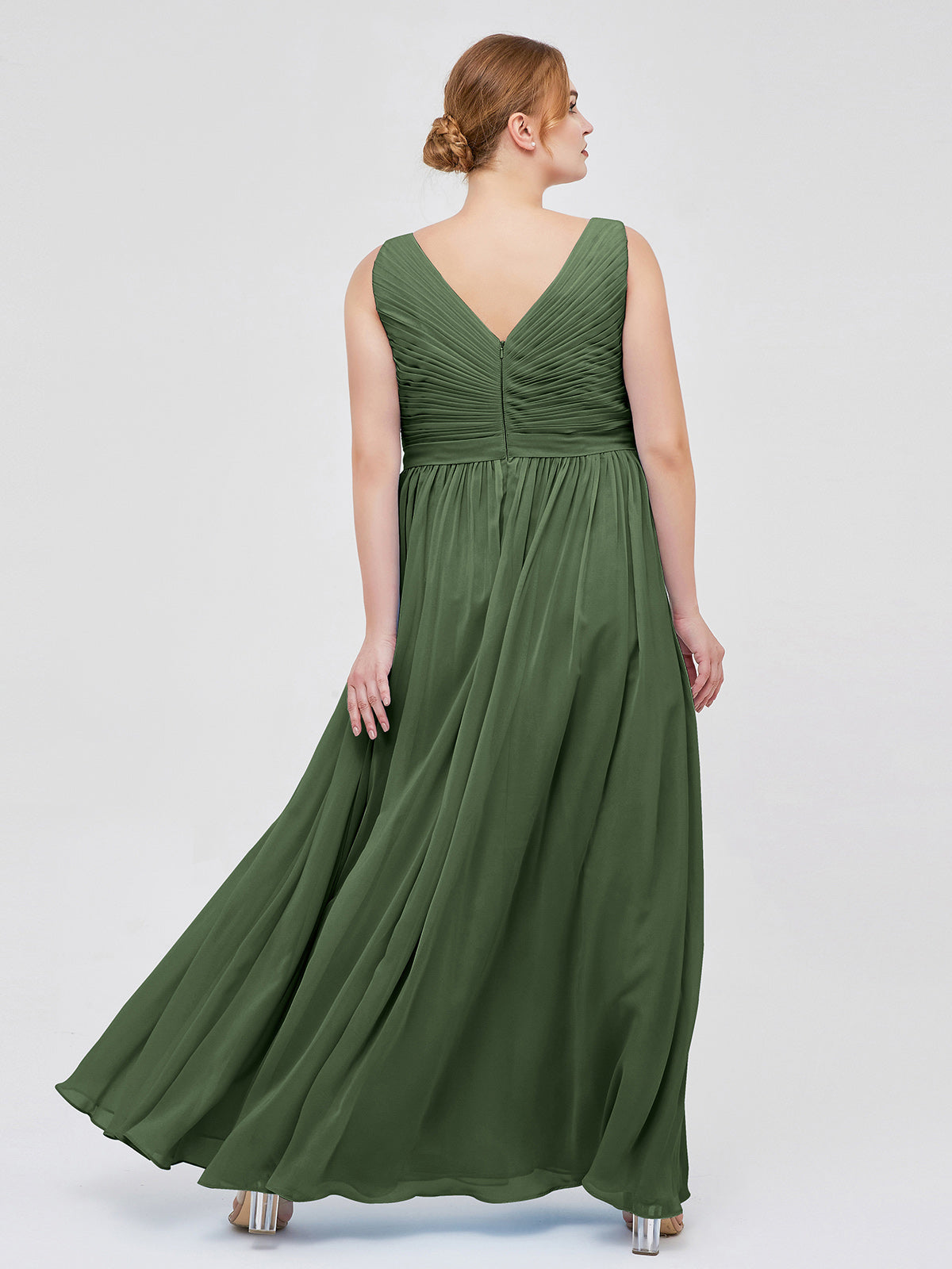 Josephine Gasa Escote En V Vestido Con Falda En Cascada Verde Oliva Tallas Grandes