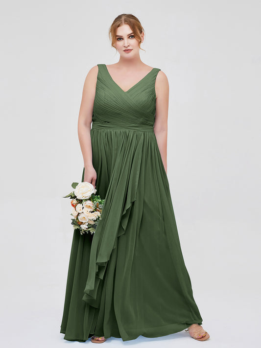 Josephine Gasa Escote En V Vestido Con Falda En Cascada Verde Oliva Tallas Grandes