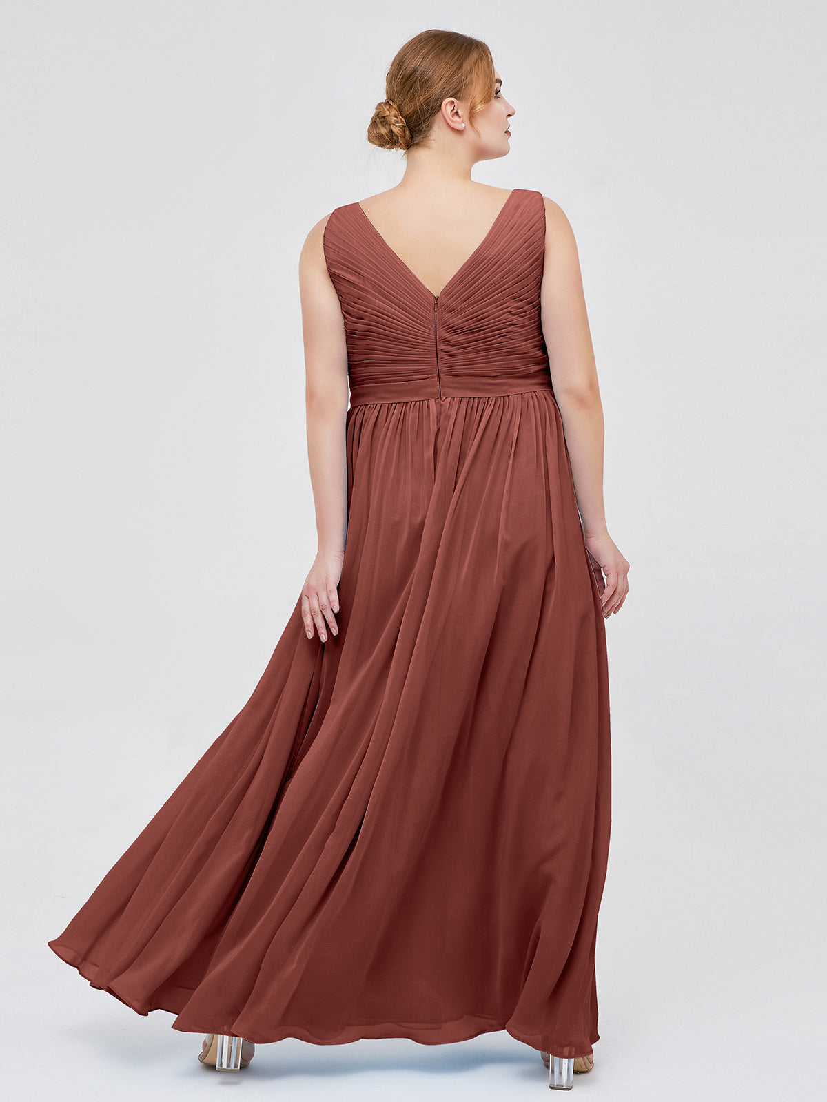 Josephine Gasa Escote En V Vestido Con Falda En Cascada Terracota Tallas Grandes