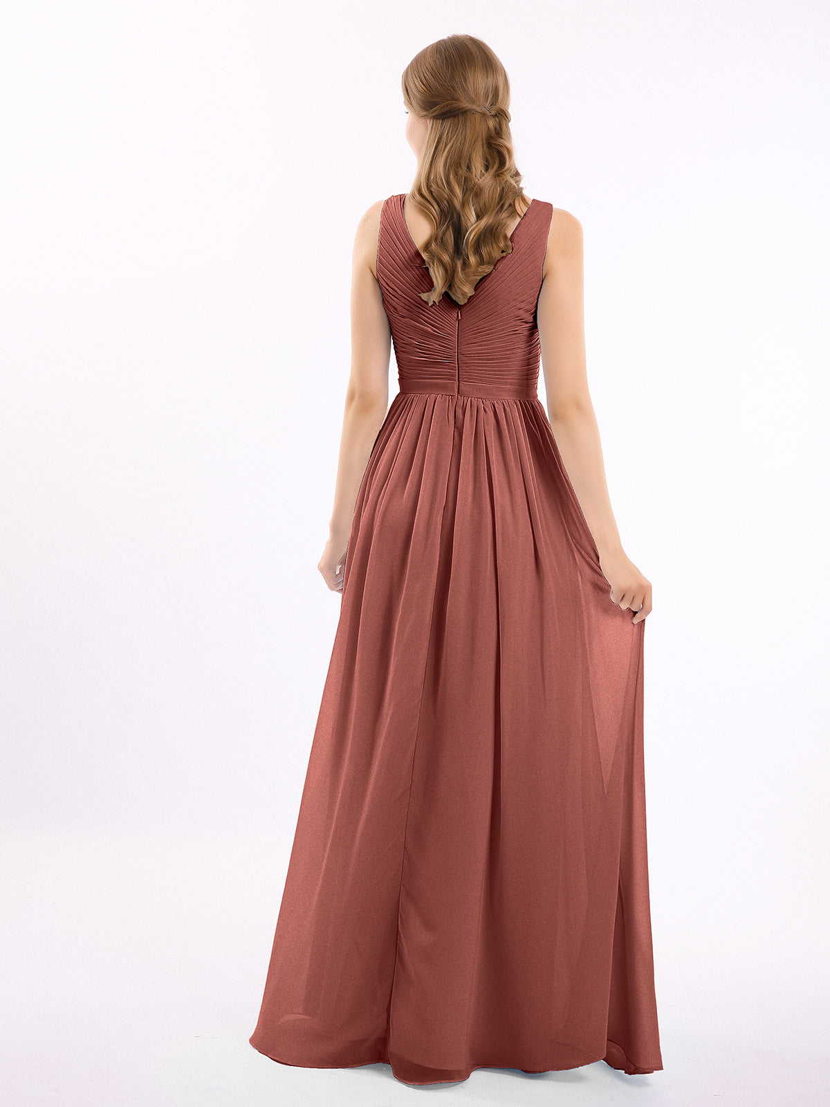 Josephine Gasa Escote En V Vestido Con Falda En Cascada Terracota