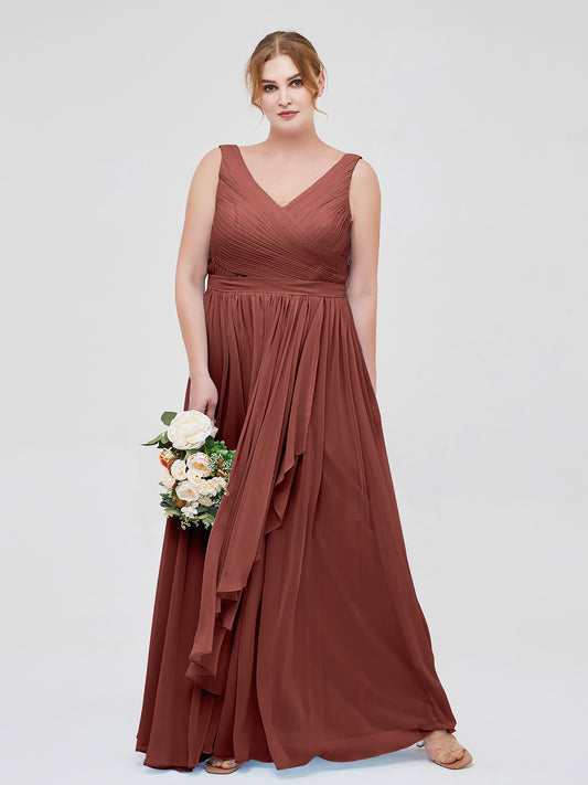 Josephine Gasa Escote En V Vestido Con Falda En Cascada Terracota Tallas Grandes