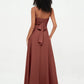 Vestidos de chiffon con tirantes spaghetti y escote en forma de corazón Terracota