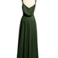 Vestidos de chiffon con escote en V y tirantes decorados con cuentas Verde Oliva