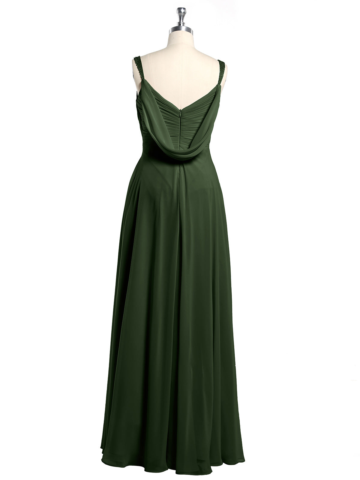 Vestidos de chiffon con escote en V y tirantes decorados con cuentas Verde Oliva