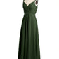 Vestidos de chiffon con escote en V y tirantes decorados con cuentas Verde Oliva