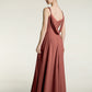 Vestidos de chiffon con escote en V y tirantes decorados con cuentas Terracota