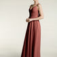 Vestidos de chiffon con escote en V y tirantes decorados con cuentas Terracota