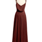 Vestidos de chiffon con escote en V y tirantes decorados con cuentas Terracota
