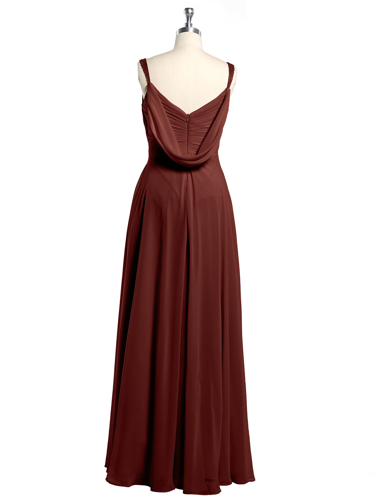 Vestidos de chiffon con escote en V y tirantes decorados con cuentas Terracota