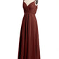 Vestidos de chiffon con escote en V y tirantes decorados con cuentas Terracota