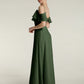 Vestidos largos de chiffon con tirantes finos y escote en V Verde Oliva