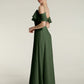 Vestidos largos de chiffon con tirantes finos y escote en V Verde Oliva Tallas Grandes