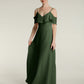 Vestidos largos de chiffon con tirantes finos y escote en V Verde Oliva