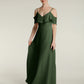 Vestidos largos de chiffon con tirantes finos y escote en V Verde Oliva Tallas Grandes