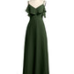 Vestidos largos de chiffon con tirantes finos y escote en V Verde Oliva