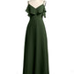 Vestidos largos de chiffon con tirantes finos y escote en V Verde Oliva Tallas Grandes