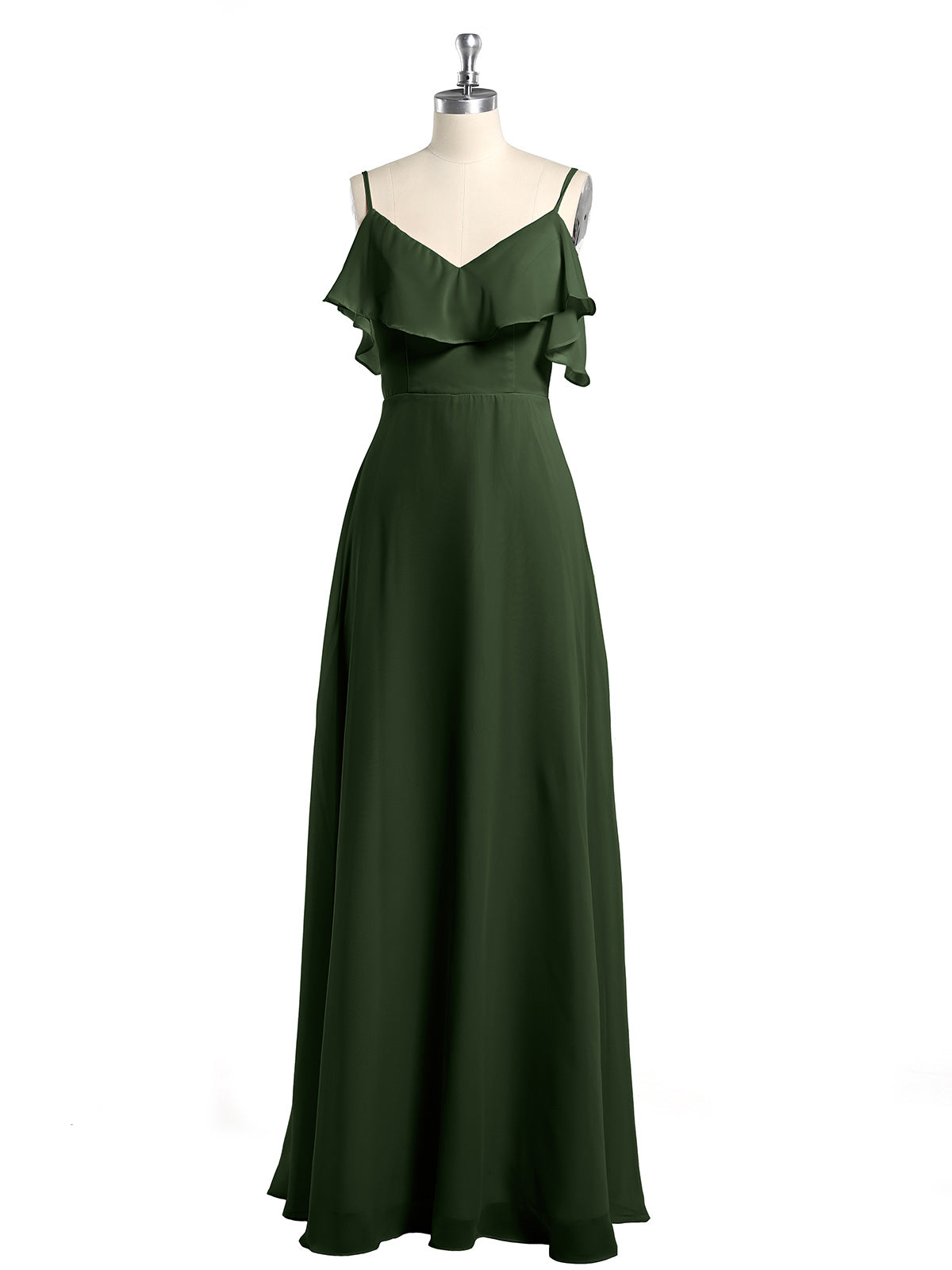 Vestidos largos de chiffon con tirantes finos y escote en V Verde Oliva Tallas Grandes