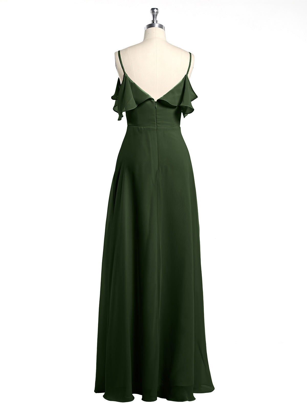 Vestidos largos de chiffon con tirantes finos y escote en V Verde Oliva Tallas Grandes