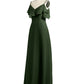 Vestidos largos de chiffon con tirantes finos y escote en V Verde Oliva