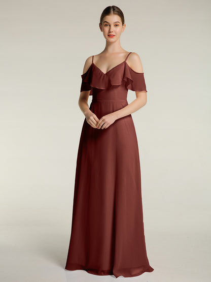 Vestidos largos de chiffon con tirantes finos y escote en V Terracota Tallas Grandes