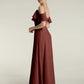 Vestidos largos de chiffon con tirantes finos y escote en V Terracota Tallas Grandes
