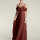 Vestidos largos de chiffon con tirantes finos y escote en V Terracota Tallas Grandes