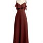 Vestidos largos de chiffon con tirantes finos y escote en V Terracota