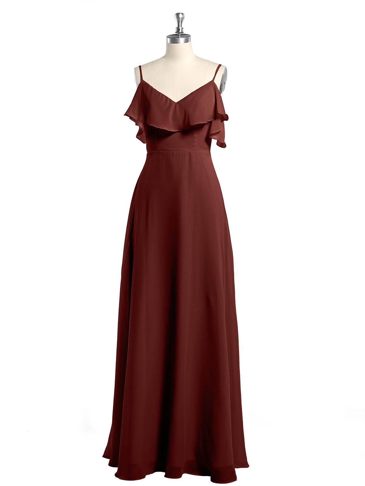 Vestidos largos de chiffon con tirantes finos y escote en V Terracota