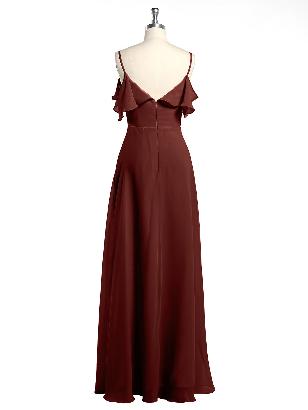 Vestidos largos de chiffon con tirantes finos y escote en V Terracota