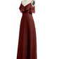 Vestidos largos de chiffon con tirantes finos y escote en V Terracota