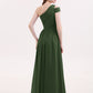 Juliet Un Hombro Corte De Dama De Honor Con Faja Verde Oliva Tallas Grandes