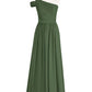 Juliet Un Hombro Corte De Dama De Honor Con Faja Verde Oliva Tallas Grandes