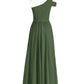Juliet Un Hombro Corte De Dama De Honor Con Faja Verde Oliva Tallas Grandes