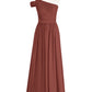 Juliet Un Hombro Corte De Dama De Honor Con Faja Terracota Tallas Grandes