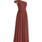 Juliet Un Hombro Corte De Dama De Honor Con Faja Terracota Tallas Grandes