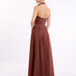 Vestido largo de chiffon estilo halter con flores Terracota
