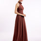Vestido largo de chiffon estilo halter con flores Terracota Tallas Grandes
