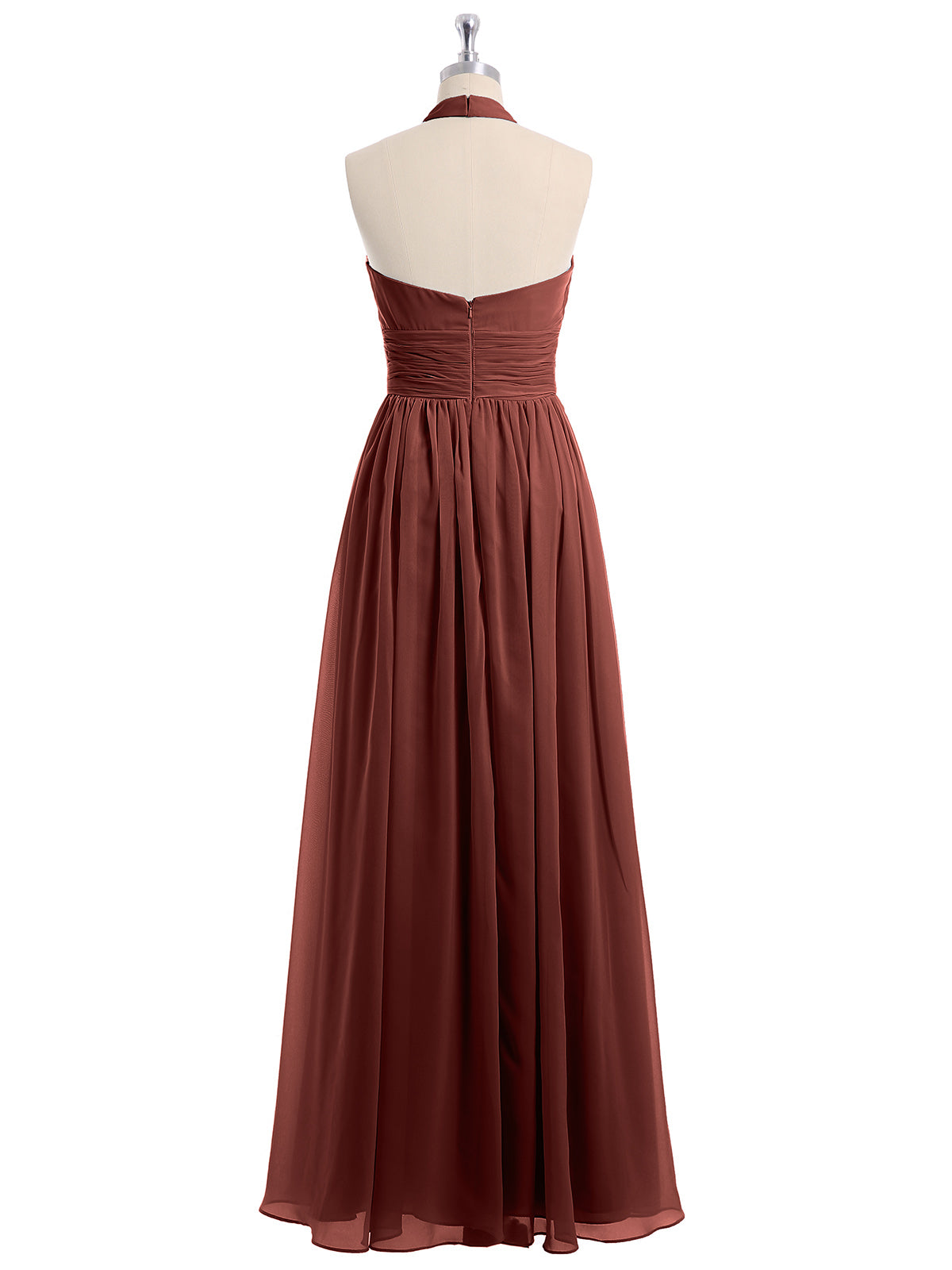 Vestido largo de chiffon estilo halter con flores Terracota