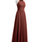 Vestido largo de chiffon estilo halter con flores Terracota Tallas Grandes