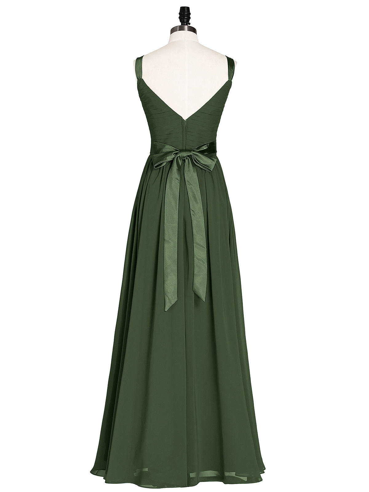 Kama Escote En V Vestido De Dama De Honor Con Saten Faja Lazo Verde Oliva Tallas Grandes