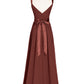 Kama Escote En V Vestido De Dama De Honor Con Saten Faja Lazo Terracota