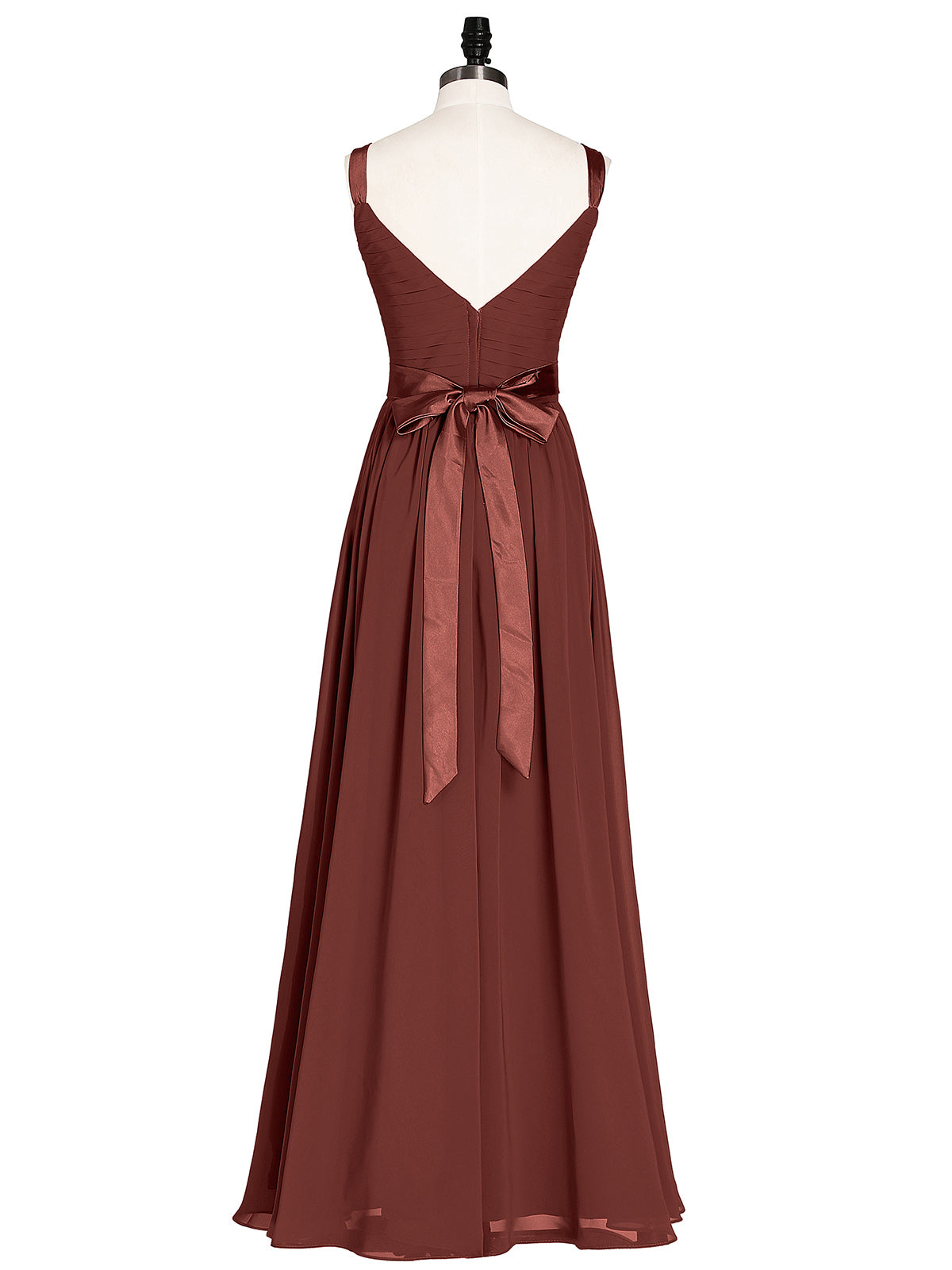 Kama Escote En V Vestido De Dama De Honor Con Saten Faja Lazo Terracota